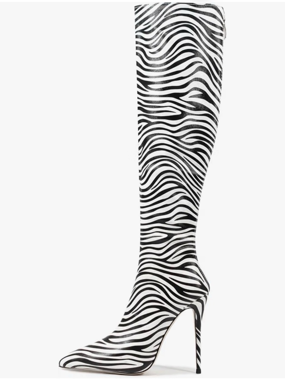 Zebra Print Knee-High Stiletto Boot - Black/White